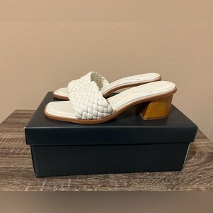 Bernardo White Woven Block Heel Sandals